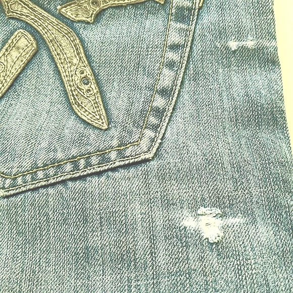 Artful Dodger Knifes Embroidery Light Wash Distressed Jeans Size 34 X 30 - Picture 5 of 13